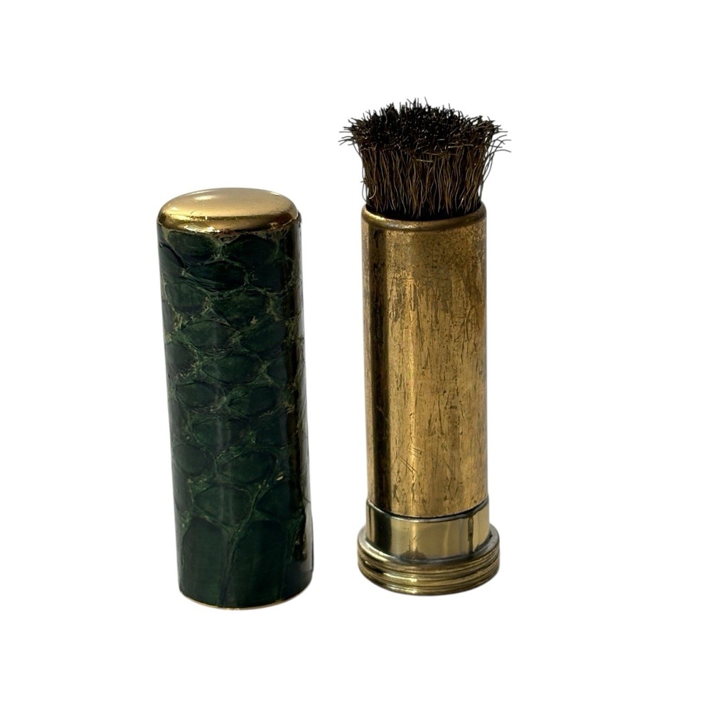 Victorian Metal Whisk Shoe Brush Sweeper Cleaner Retractable Antique Brass Green